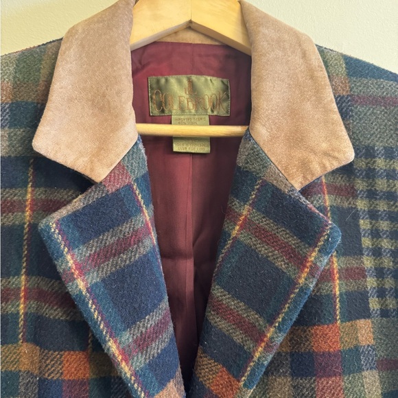 Plaid Patch Wool Vintage Blazer with Suede Collar - Picture 4 of 5